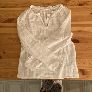 Gap Cotton Gauze Split Neck Peasant Top with Ruffled Collar